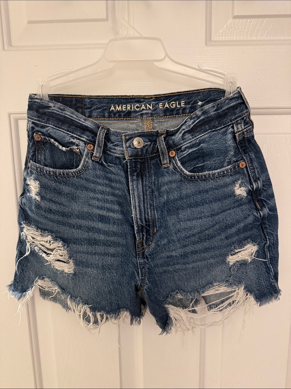 American Eagle Outfitters Dark Blue Distressed Denim Shorts